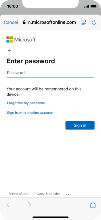 Press Password and key in the password for your email account.
