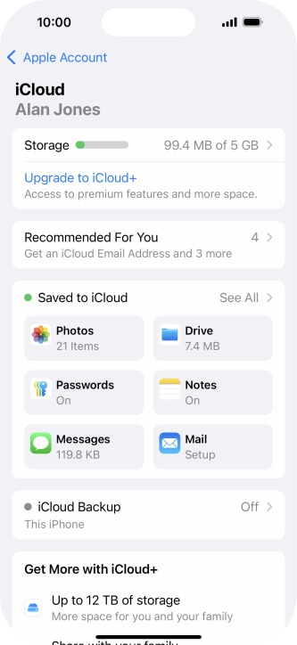 Press iCloud Backup.