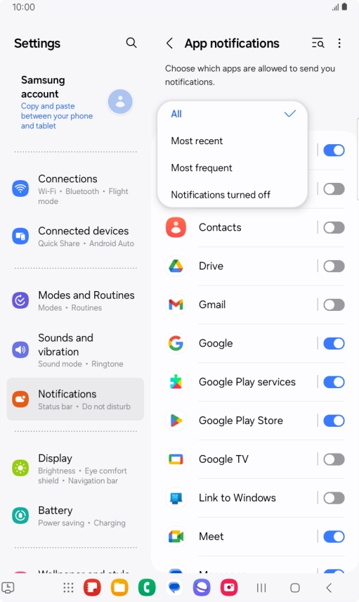 Press the required setting.