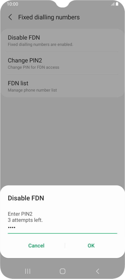 Key in your PIN2 and press OK. The default PIN2 is 1111.