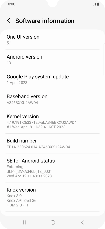Your phone's software version is displayed below Android version.