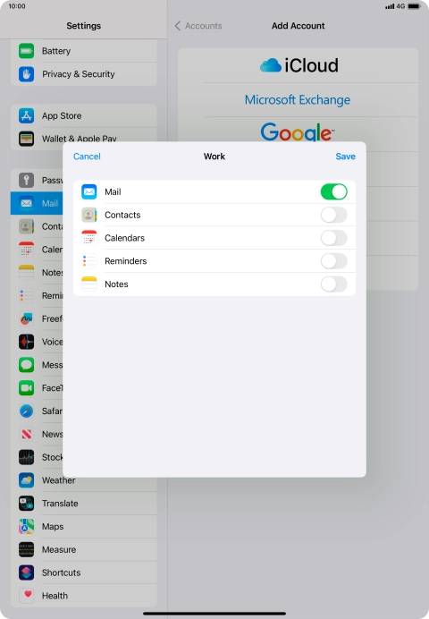 Press the indicators next to the required data types to turn synchronisation of each data type on or off.