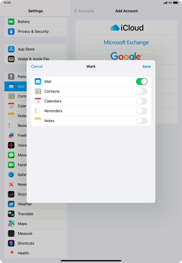 Press the indicators next to the required data types to turn synchronisation of each data type on or off.