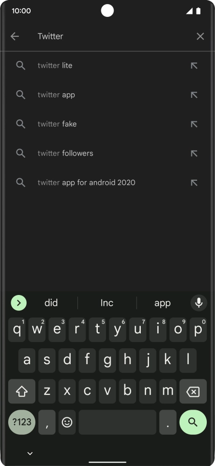 Key in Twitter and press the search icon.