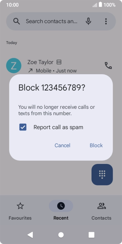 To report the number as spam, press the field next to 