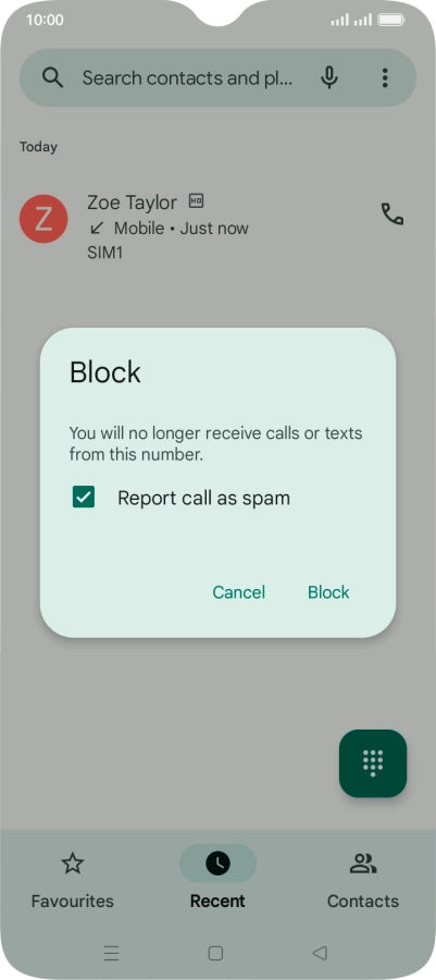 To report the number as spam, press the field next to 