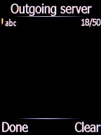 Key in the name of your email provider's outgoing server and press the Left selection key. Key in the name of your email provider's outgoing server and press the Left selection key.