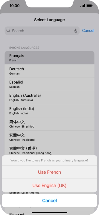 To select the new language as the default phone language, press Use ‹language› .