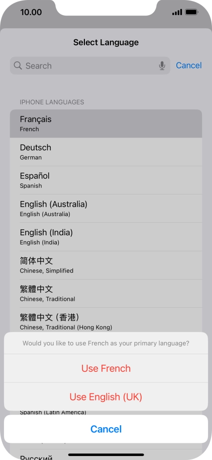 To select the new language as the default phone language, press Use ‹language› .