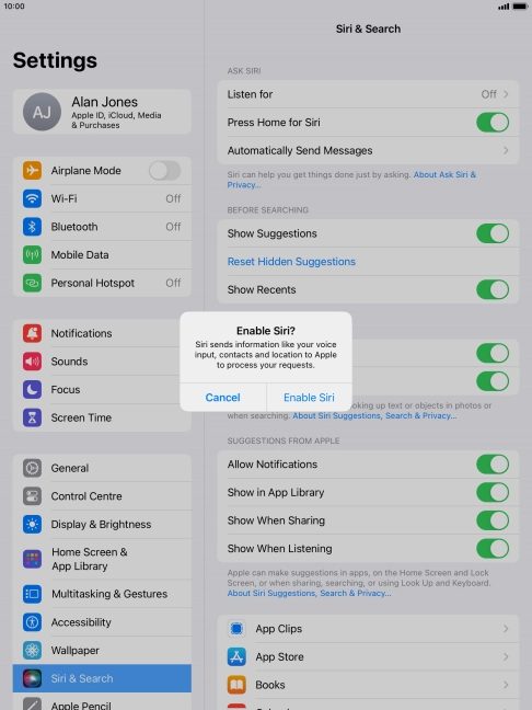 Press Enable Siri.