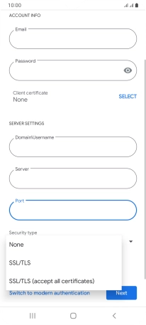 Press the required setting.