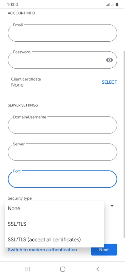 Press the required setting.
