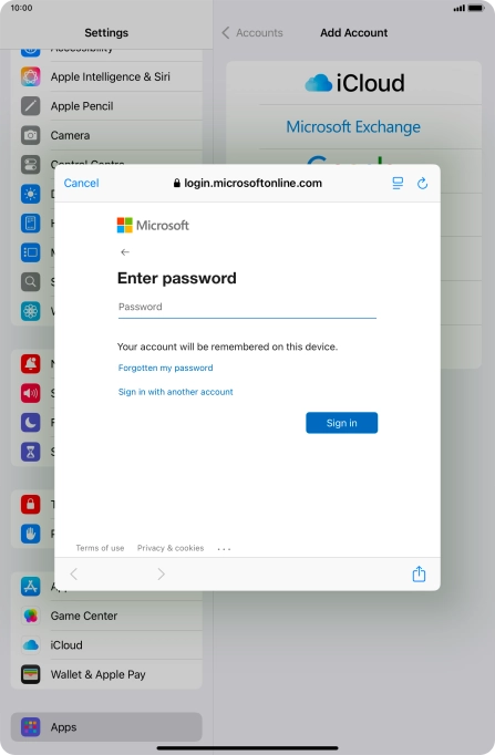 Press Password and key in the password for your email account.