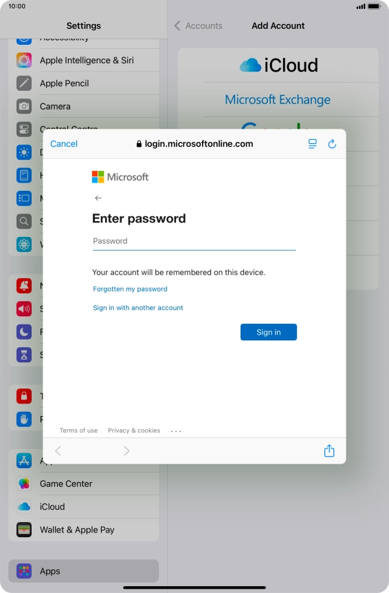 Press Password and key in the password for your email account.