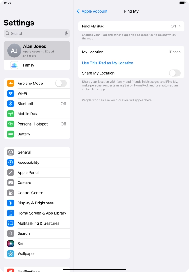 Press Find My iPad.