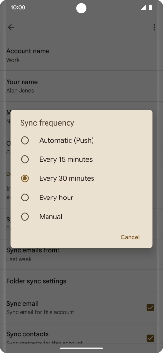 Press the required setting.