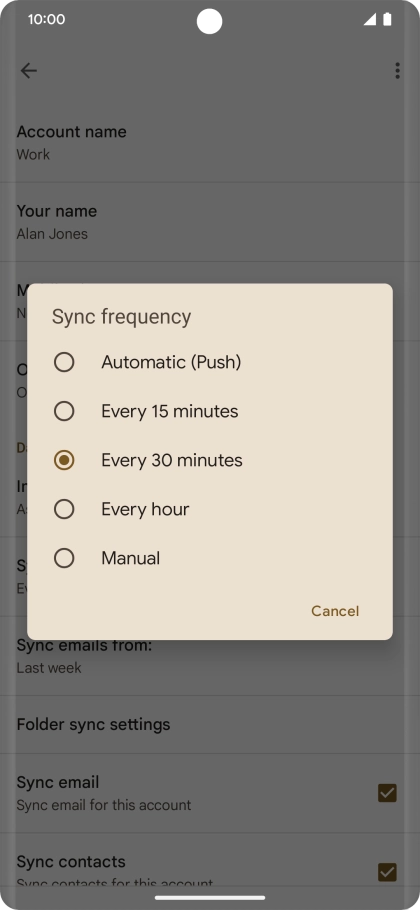 Press the required setting.