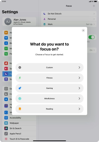 Press the required focus mode and follow the instructions on the screen to add the selected focus mode.