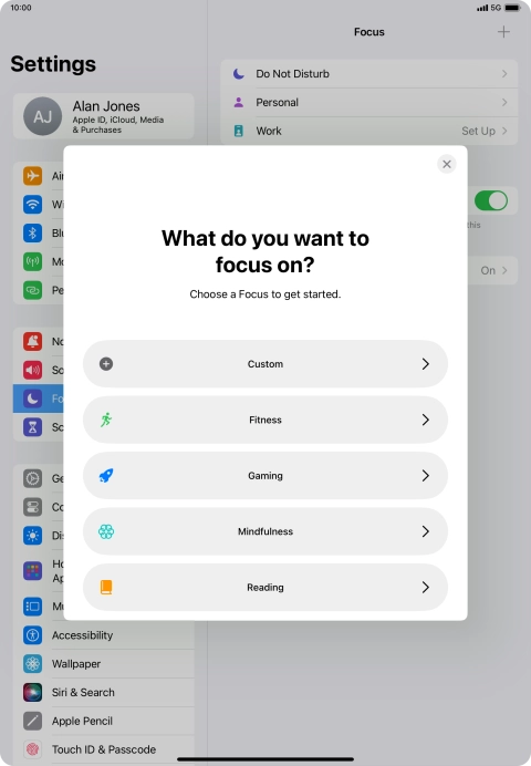 Press the required focus mode and follow the instructions on the screen to add the selected focus mode.