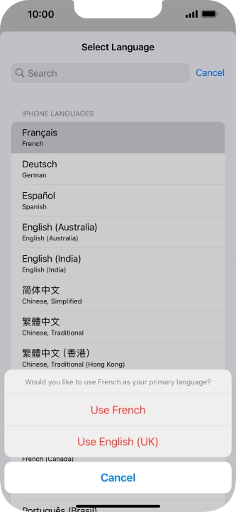 To select the new language as the default phone language, press Use ‹language› .