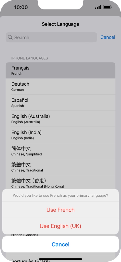To select the new language as the default phone language, press Use ‹language› .