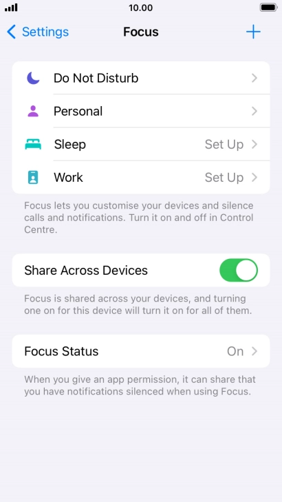 Press the required focus mode.