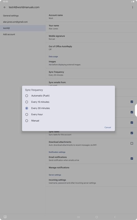 Press the required setting.