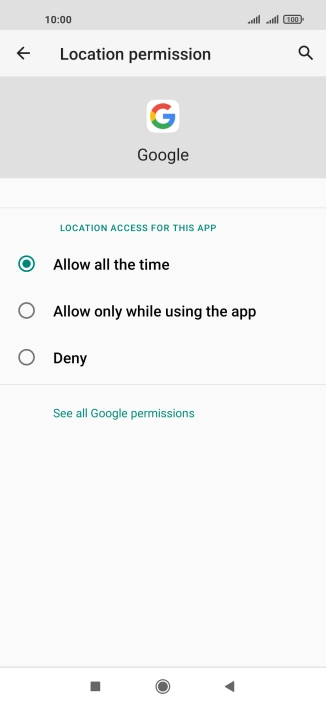 Press the required setting.