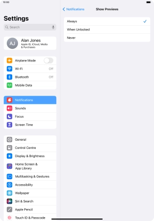 To select notification preview on the lock screen, press Always.