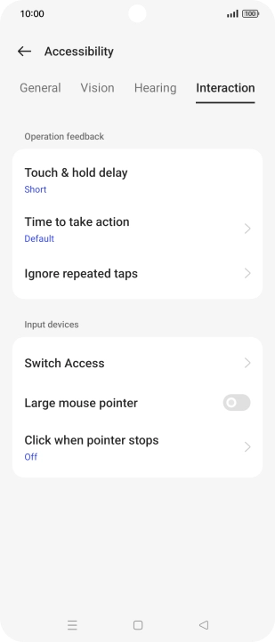 Press Interaction and follow the instructions on the screen to select the required settings.