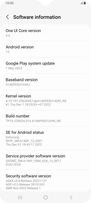 Your phone's software version is displayed below Android version.