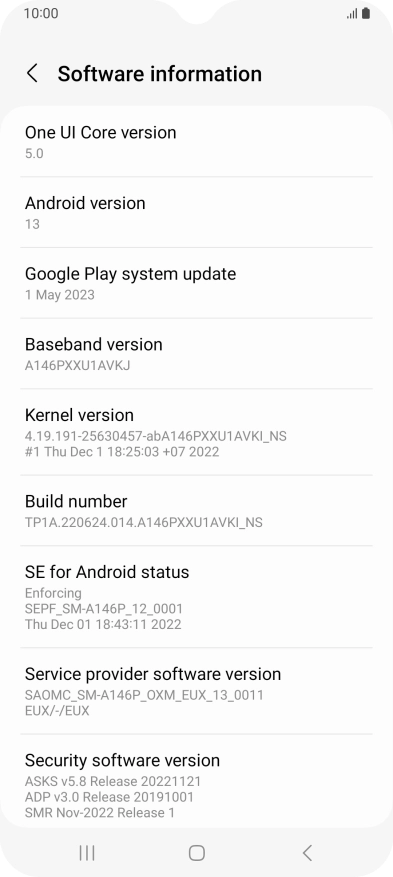 Your phone's software version is displayed below Android version.