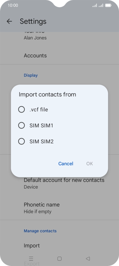 Press the required SIM.