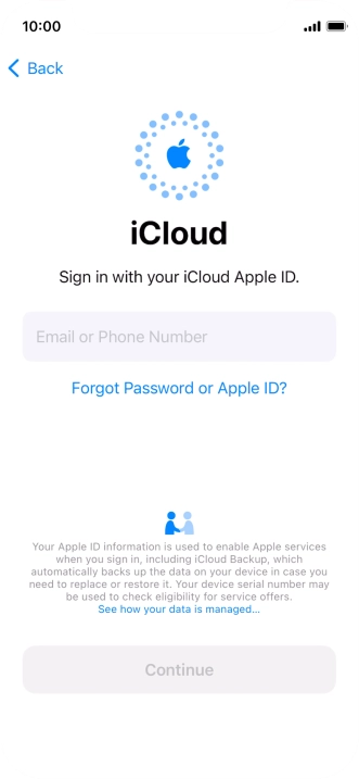 Press Email or Phone Number and key in the username for your Apple ID.