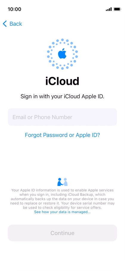 Press Email or Phone Number and key in the username for your Apple ID.