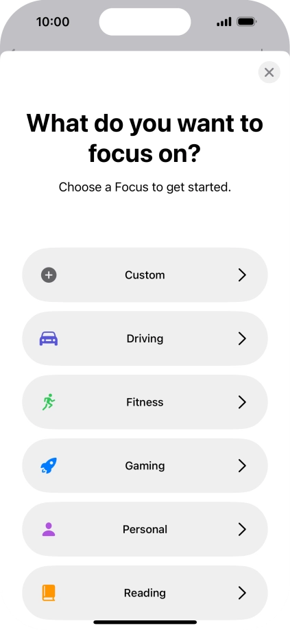 Press the required focus mode and follow the instructions on the screen to add the selected focus mode.