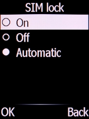 Select On and press the Left selection key.