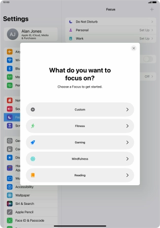 Press the required focus mode and follow the instructions on the screen to add the selected focus mode.