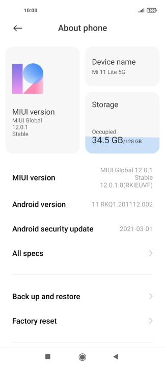 Your phone's software version is displayed next to Android version.