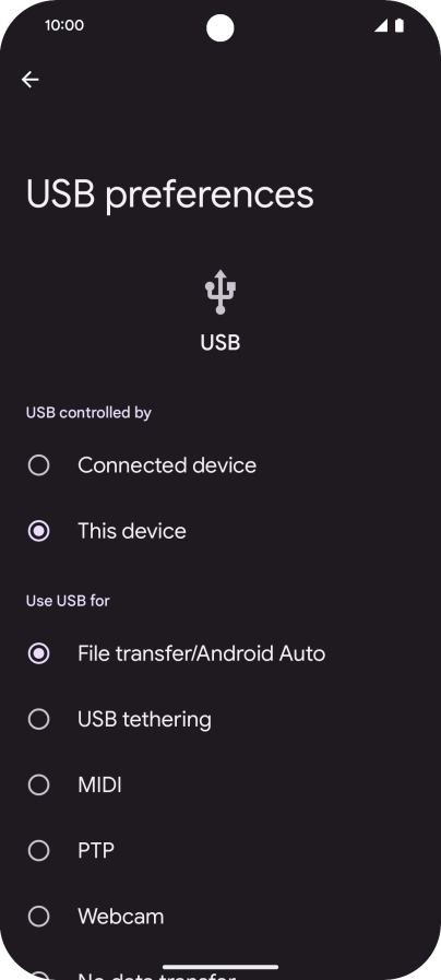 Press File transfer/Android Auto.