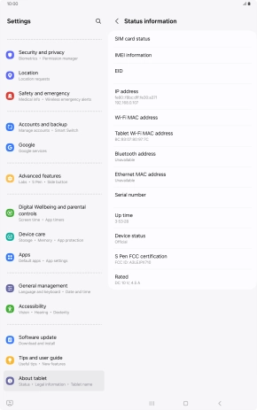 Your tablet's EID number is displayed below EID.