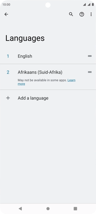To select the new language as the default language, press the move icon next to the required language and drag it to the top of the list.
