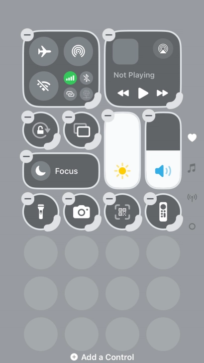 Press Add a control and follow the instructions on the screen to add the required function to Control Centre.