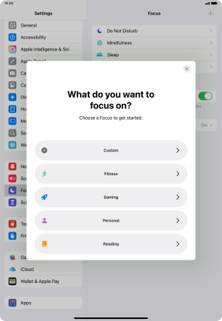 Press the required focus mode and follow the instructions on the screen to add the selected focus mode.