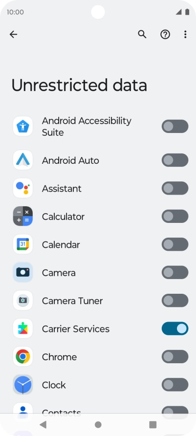 Press the indicators next to the required apps to turn the function on or off.