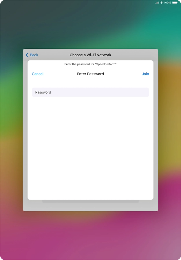 Key in the password for the Wi-Fi network and press Join.
