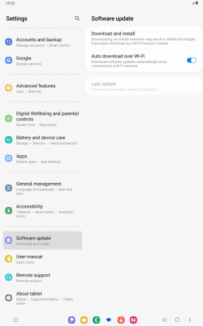 Press Download and install. If a new software version is available, it's displayed. Follow the instructions on the screen to update the tablet software.