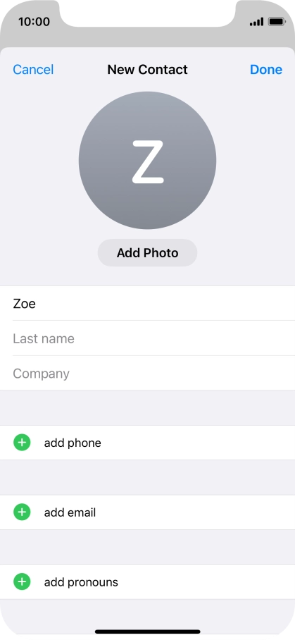 Press Last name and key in the last name. Press Last name and key in the last name.