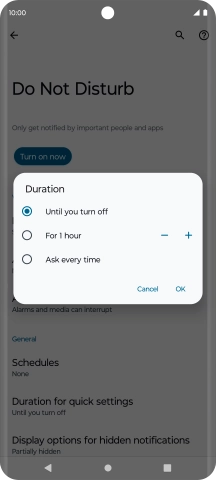 Press the required setting.