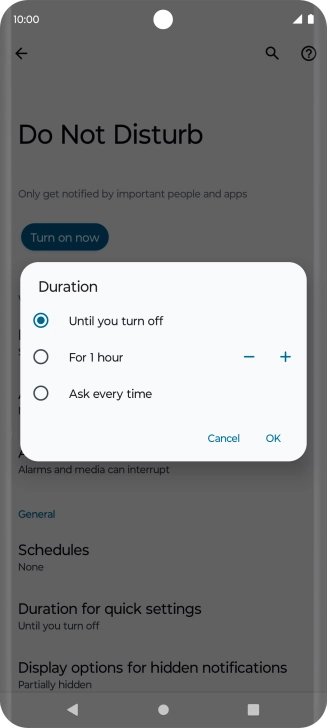Press the required setting.
